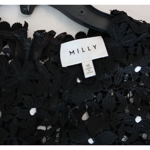 Milly 99YD99 Women's Sz 10 Black Yasmin Daisy Lace Ruffle Hem Mini Dress - Picture 11 of 15